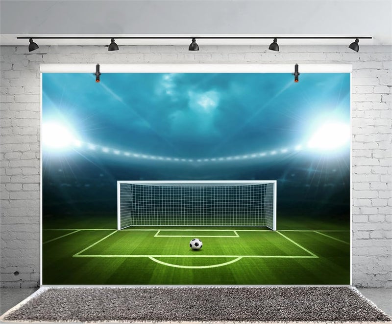 AOFOTO 10x7ft Soccer Field Background Football Pitch Goal Post Ball Game Stadium Spotlight Photography Backdrop Sports Club Fitness Player School Match Photo Studio Props Kid Boy Portrait Wallpaper - Image 3